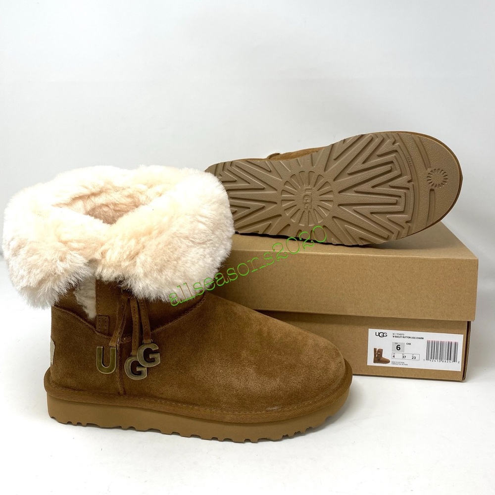 UGG Bailey Button Charm Women’s Boots Suede CheTan - Picture 8 of 10